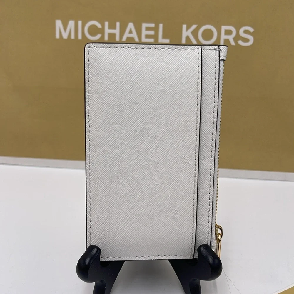 Michael Kors Jet Set Travel Medium Leather Zip Around Card Case Optic White NWT